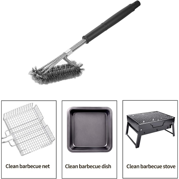 17,5\" Trekantformet Grillbørste i Metall, 3-grepet Rustfritt Stål*