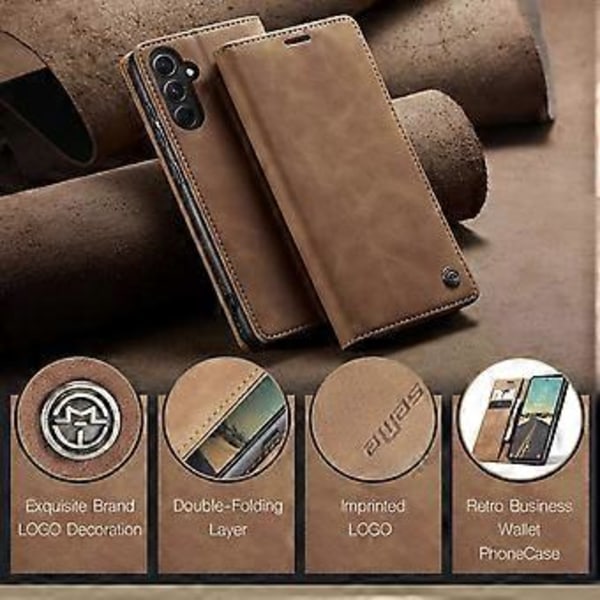 CASEME 013-serie For Samsung Galaxy S23 FE Etui i PU-lær med stativ og folio-design