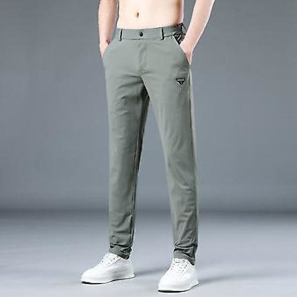Män Byxor Elastisk Midja Slät Rak Färg Mjuk Andningsbar Snabbtorkande Fickor Midja Casual Daglig Långa Byxor (30 Svart)