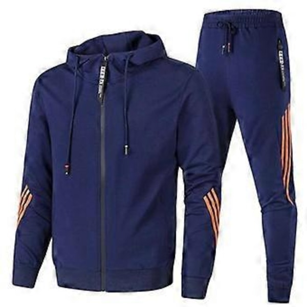 Mote Herre Hettegenser + Sportsbukser Høst Og Vinter Casual Joggedress (XXXL marineblå)