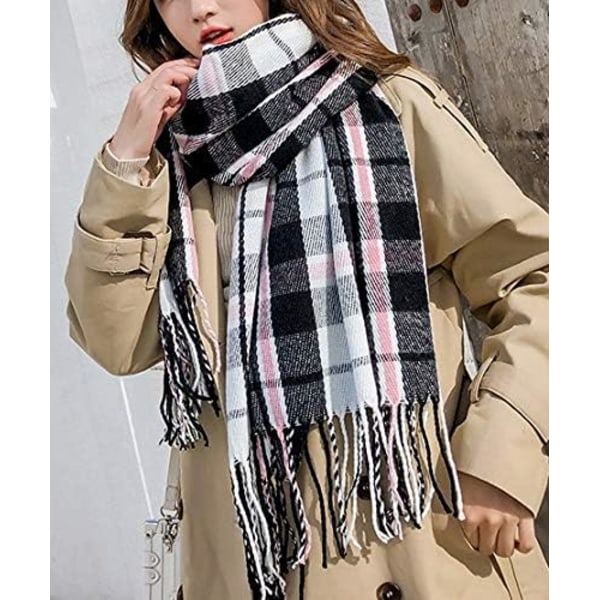 Dametøjsscarf Langt Sjal Vinter Tyk Varmt Strikket Stort Tartan Sjal