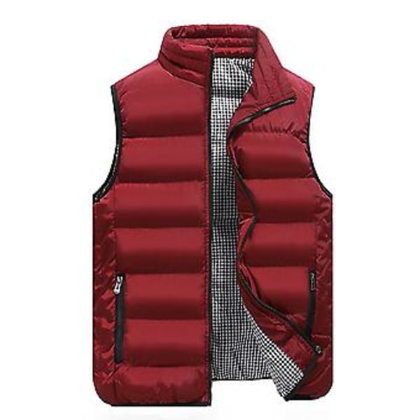Fianao Plus Size Herrmode Vinter Ärmlös Rutig Fodrad Kort Varm Dunväst (XL Vinröd)