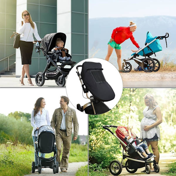 (Svart) Solskjerm til barnevogn, Solskjerm til baby- og småbarnsvogn med utsikt