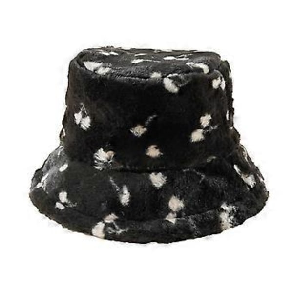 Varm Bassäng Hatt Körsbärsmönster Fiskehatt Varm Casual Bucket Hatt Vindtät Allmatch Vinter för Pojkvän Flickvän Svart( Svart)