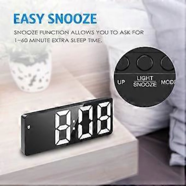 Digital väckarklocka, sängväckarklocka med stor LED-display, icke-tickande USB/batteridriven väckarklocka