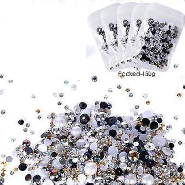 Flatback Pärlor Strass Set Blandad Storlek 3mm-10mm Resin Strass Halva Pärlor för Hantverk, Halvrunda Flatback Pärlor (150g F)
