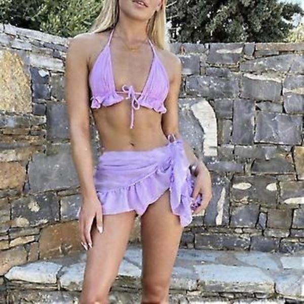 Naisten kolmiosainen pehmeä laukku High Cut Bikinit Seksikäs nyöritys Uimapukusetti Stringit Ranta-asu Yksivärinen Olkaimeton Uimapuku vaaleansininen S (S vaaleansininen)