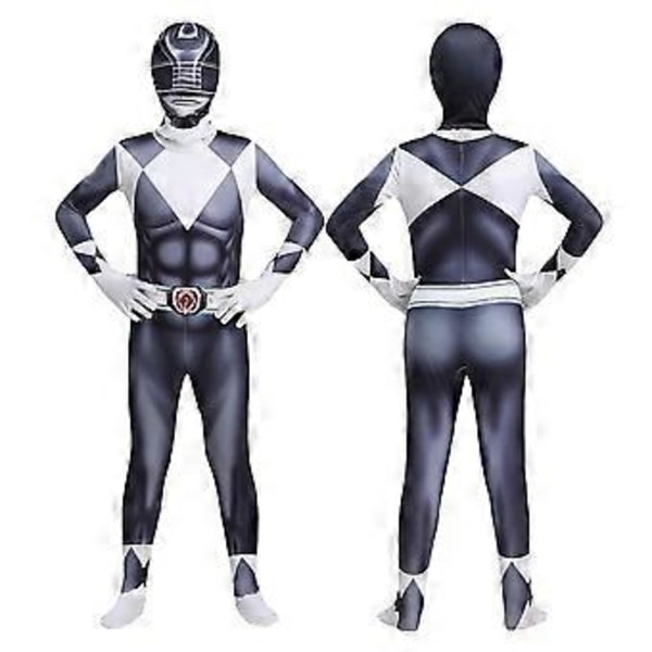 Mighty Morphin Power Rangers Cosplay Kostym Jumpsuit Bodysuit Party Maskerad Set för Män Kvinnor (100 Svart)