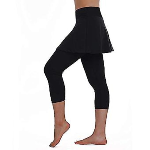 Naisten rento hame leggingsit tennis housut urheilu fitness lyhennetty culottes -r (musta)