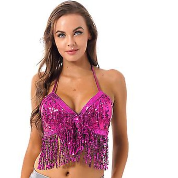 Kvinders Glimmerende Paljetter Perlebesat Polstret BH Top Mave Dans Kostume Festival Rave Party Showgirl Cabaret Performance Clubwear-r (38 B  Hvid)