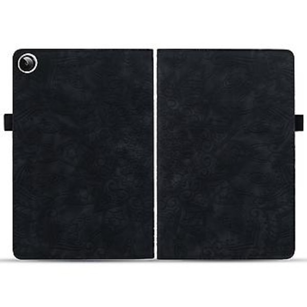 Præget Læderetui Til Samsung Galaxy Tab A9+ (Sort)