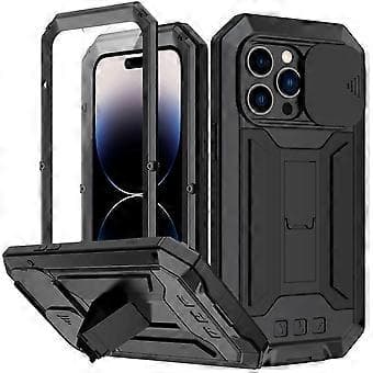 Metal + Silikon Beskyttelsesetui til iPhone 14 Pro Max (Sort)