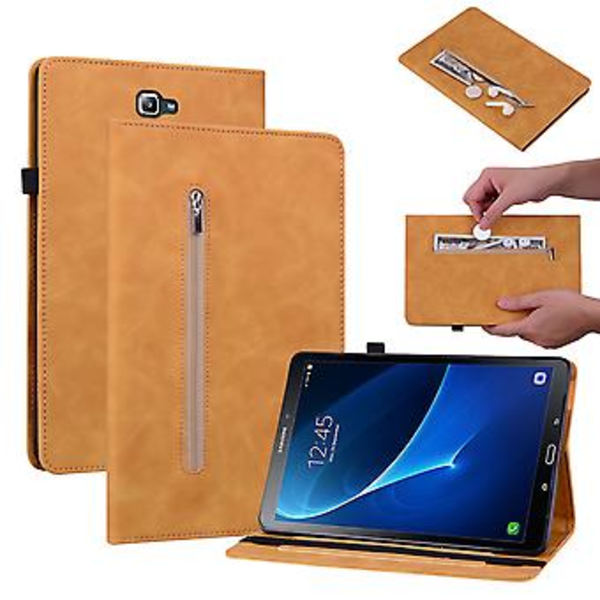Läderfodral med blixtlås för Samsung Galaxy Tab A 10.1 2016/T580/T585 (Gul)