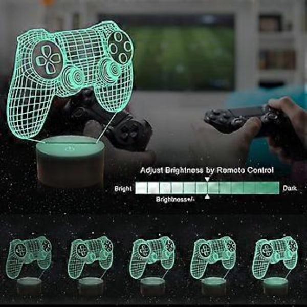 3D Gamepad Illusion Lampe, Spilcontroller Natlampe med Fjernbetjening og Timerfunktion 16 Farveskiftende Spilværelses Dekoration Bedste Gamer Gave