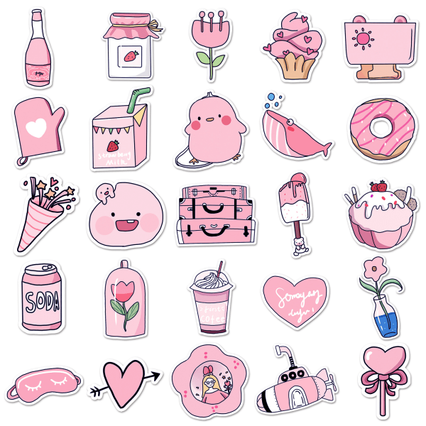 50 original pink girl stickers ins style cartoon cute waterproof stickers hand book card gift