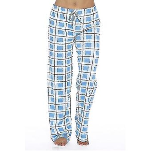 Naisten pyjamahousut taskuilla, pehmeät flanelliruudullinen pyjamahousut (M sininen)