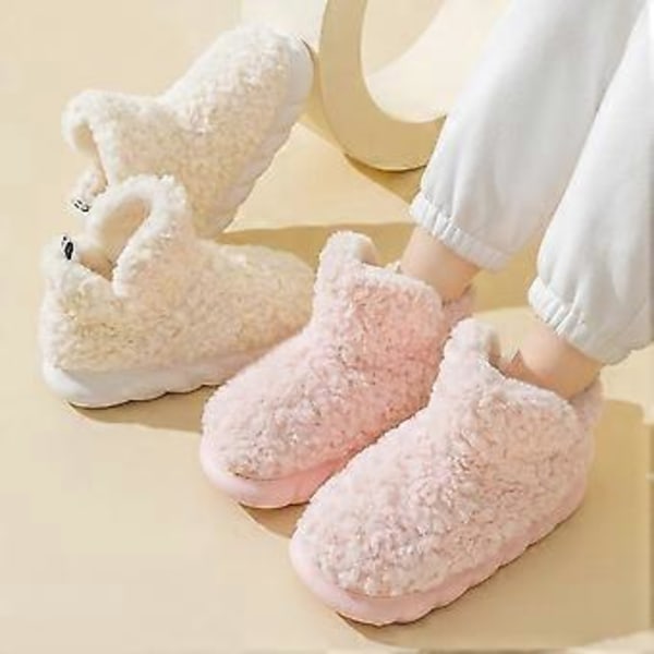 Våre herlige fleece-sko, myke minneskum søte varme fuzzy husfleece-sko hvite37( rosa41)