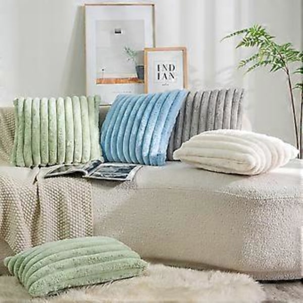 2-pack Dekorativa Kuddfodral i Konstgjord Päls, Mjuk Randig Kuddfodral i Plysch för Soffa, Säng, Sovrum 18x18 tum