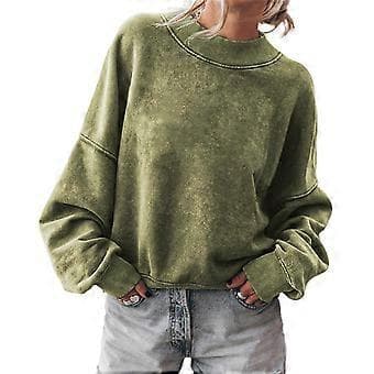 Casual sweatshirt-toppe til kvinder med lange ærmer, basic løs pasform, mock crew neck, lette tunikaer, pullover efterårstøj, grøn L Green L