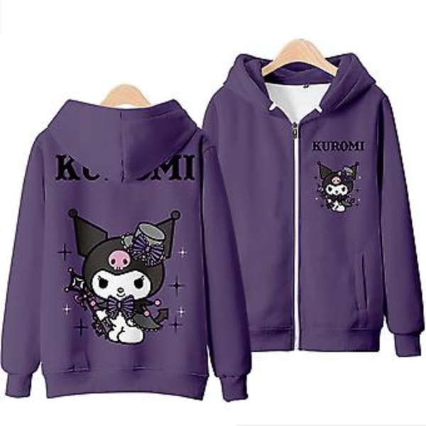 Dam Hoodie med Blixtlås Sanrio Kuromi Söt Cartoon Tryckt Jacka Casual Huvtröja Toppar Julgåvor (XL D)
