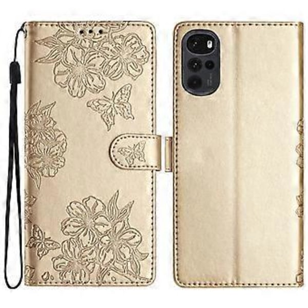 Kirsebærblomst PU-etui for Motorola Moto G22 (Gull)