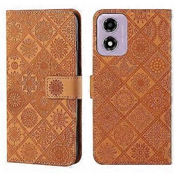 Etnisk Stil PU-etui til Motorola Moto E14 (Brun)