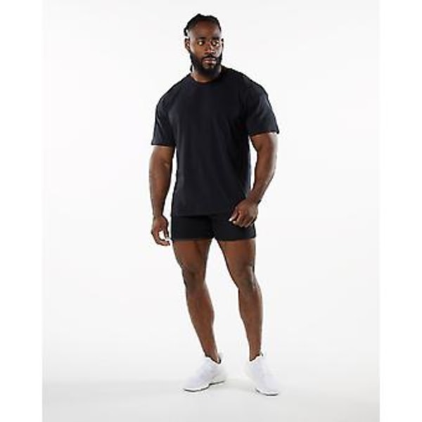 Sports Fitness Kortærmet Mænd Bomuld Rundhals Ensfarvet Casual Træning Sort T-shirt (XL Sort)
