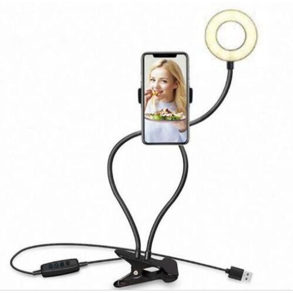 LED-ringlys, Selfie-ringlys med telefonholder, 3 lys-tilstand