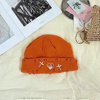Koreansk Version Trasig Hål Hatt Mode Stickad Yllehatt Vinter Street Hip Hop Hål Mössor Unisex Basic Keps Enkelhet Grå(Grå)