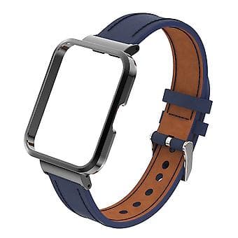 Læder Urrem Til Xiaomi Redmi Watch 2 (Mørkeblå)