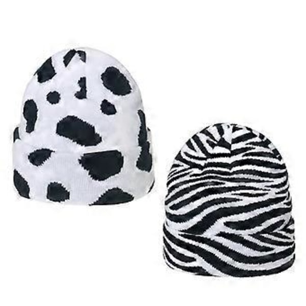 Casual Enkel Strikket Hue Moderigtig Tyk Varm Zebra Ko Leopard Print Strikkehue Efterår Vinter til Mænd Kvinder Køer (Køer)