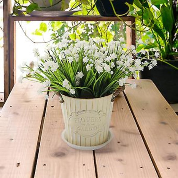 8-pack Konstgjorda Utomhusblommor UV-beständiga Buskar Växter, Falsk Plastgrönska (Vit)