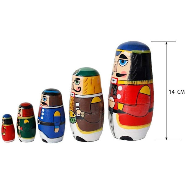 (Nøddeknækker-soldat) Træ Nesting Doll Valnød Soldat Russisk N