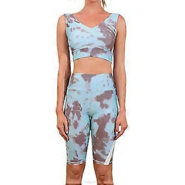 Yoga Klær Dame Tie Dye Sport Yoga Sett Crop Topper Bukser Treningsdrakt Sett (L)
