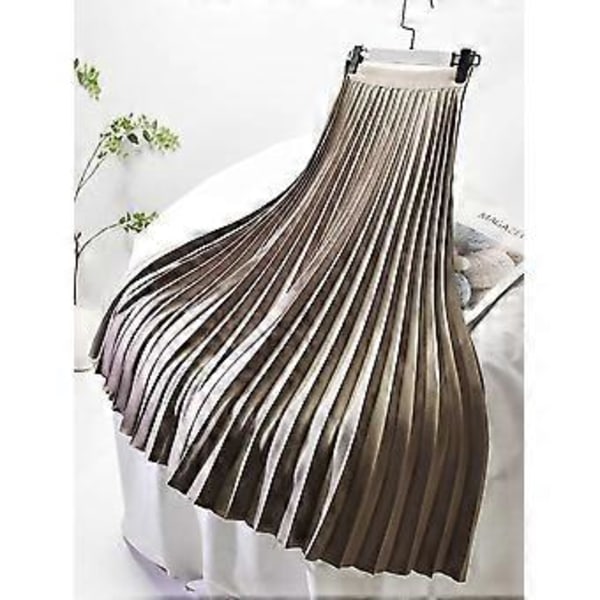 Dame Vår Høst Elegant Chic Ensfarget Plissert Skjørt Høy Midje Luksus Mote Med Elastisk Kvinne C-035(L kaffe)