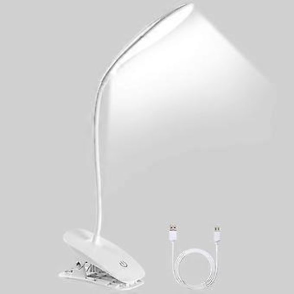Skrivbordslampa för barn, USB-uppladdningsbar clip-on läslampa, 3 justerbara färgtemperaturer och ljusstyrka för säng, barn, läsning