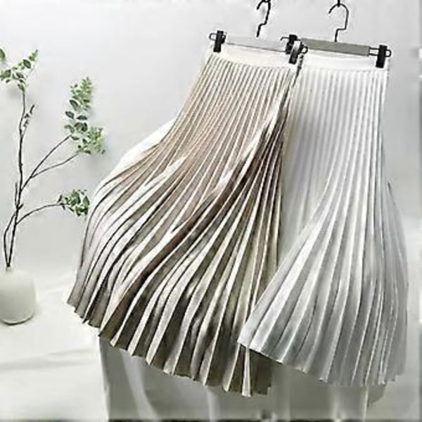 Kvinnor Vår Höst Elegant Chic Solid Plisserad Kjol Hög Midja Lyx Mode Med Elastisk Kvinna C-035(S ljusblå)