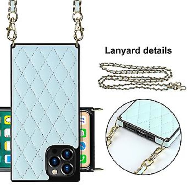 Etui til iPhone 14 med kjede, PU-lær, Datura Diamond Lattice (Lyseblå)