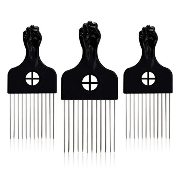 3 Metal Hair Picks - Bredt tand Afro Hair Pick til mænd, Curl