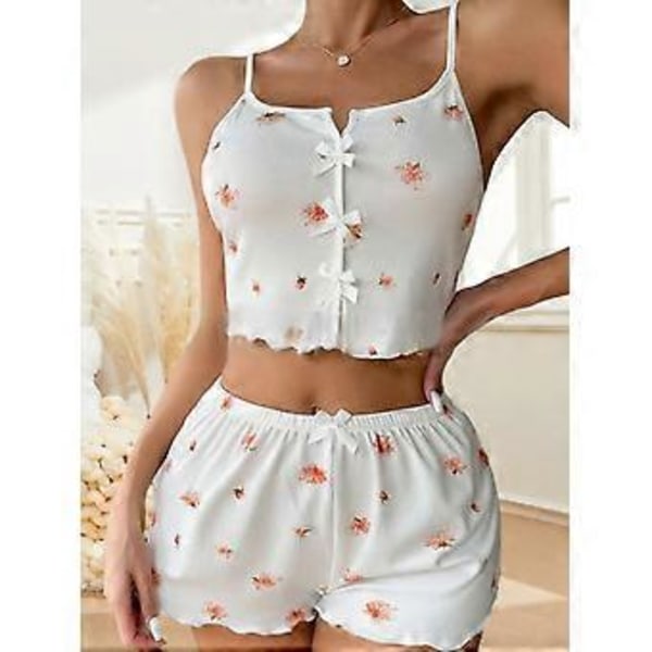 Dame Pyjamassæt Sexet V-hals Sling Top og Elastiske Talje Shorts Sæt Lounge Nattøj Sæt (L sort)