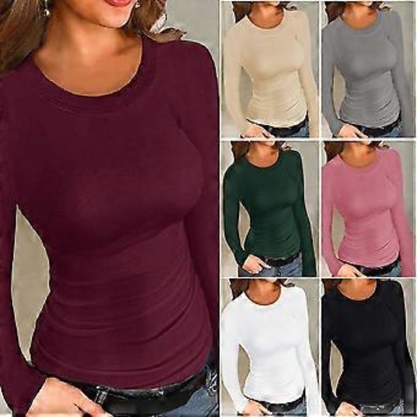 Naisten pitkähihainen slim fit -paita Mukava lämpöalusasua jokapäiväiseen käyttöön (2XL Musta)