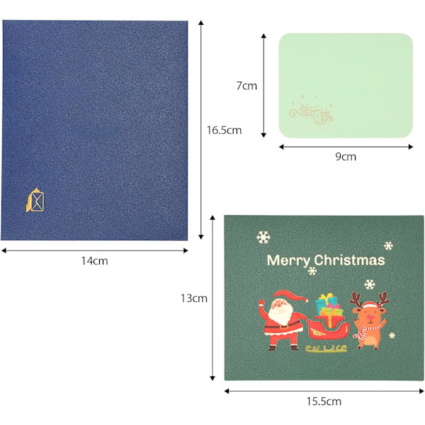 Pop-up julekort - Julenissen, reinsdyr og gaver - God jul
