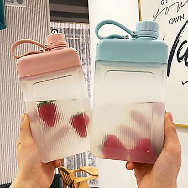 JUSCH Vandkrus Flad Bærbar Kvadratisk Vandkrus Udendørs Rejse Bærbar Lomme Vandflaske Kreativ Flad Sports Vandflaske Enkel Grøn 450ML(WZ1930