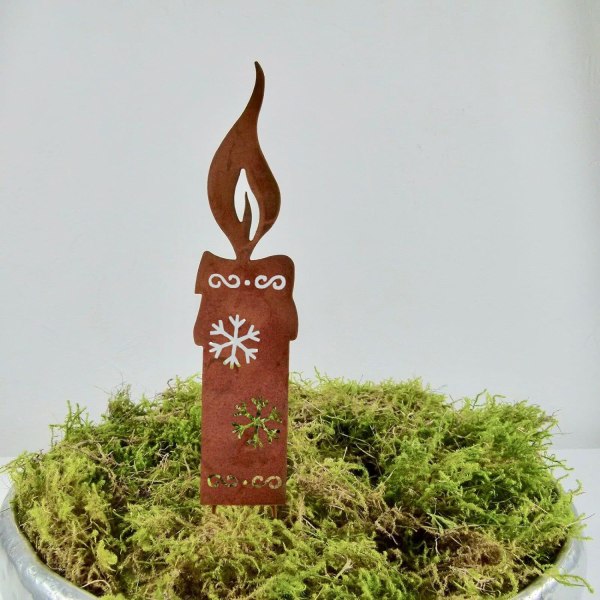 Blomsterpottelys - Metalhaveornament - 20cm - Naturlig Rus