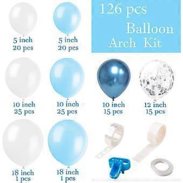 Blå Ballonbue Kit, Metallic Blå Hvid og Sølv Konfetti Latex Balloner til Babyshower Fødselsdag Bryllup Graduation Jubilæum Frozen W