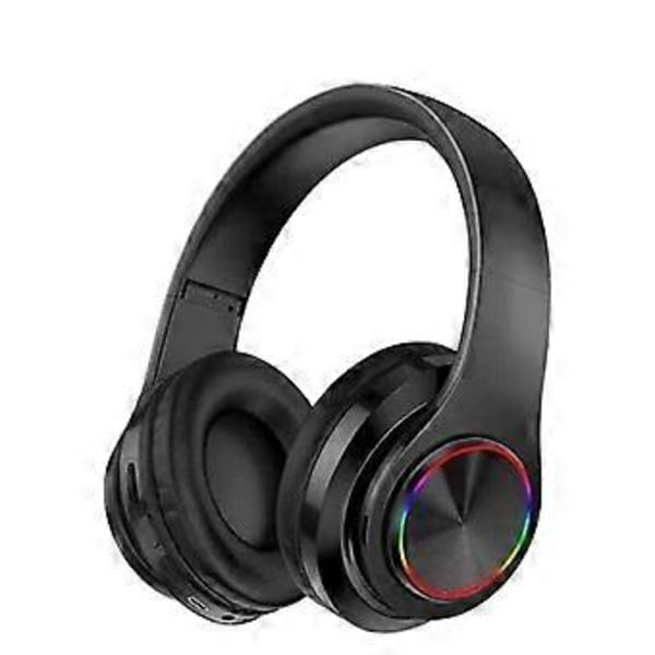 Bluetooth headset hodebøyle trådløs lysende fargerik pustelampe plugin-kort sammenleggbart headset (helt svart)