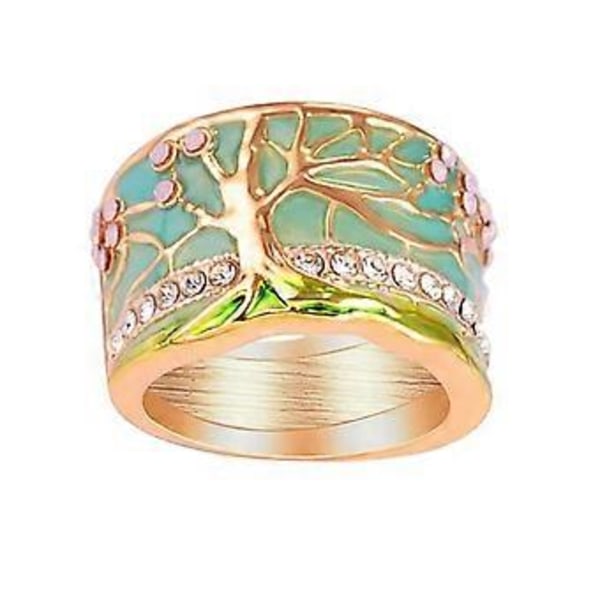 Fashion Retro Metal Krystal Livets Træ Vielsesring Smykker (7)
