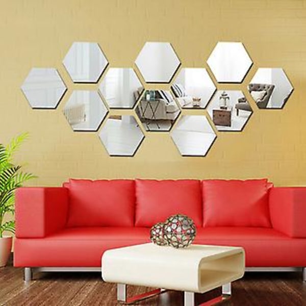 3D Peili Seinätarrat Kuusikulmio Vinyyli Irrotettava Tarra Kodin Sisustus Taide DIY 3 Kokoa (80mm*70mm*40mm Peili Hopea)
