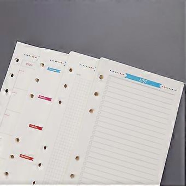 40 ark A6 størrelse 6-huls papir refills til notesbog planner journal dagbog