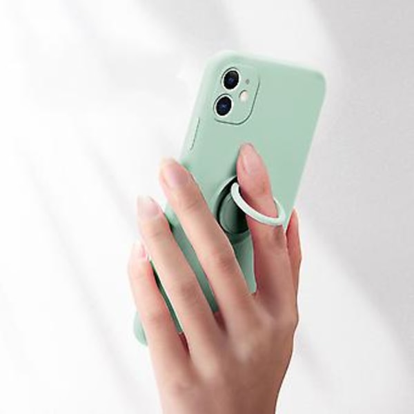 Kompatibel med iPhone 14 Max Skal 6,7 tum med Ringstativ  Flytande Silikon Repskyddande Helkroppsskyddande Skal